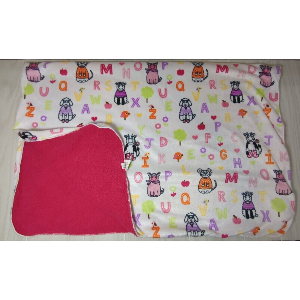 Avon TIny Tillia Baby Blanket animals ABC letters pink sherpa back pig lamb cow